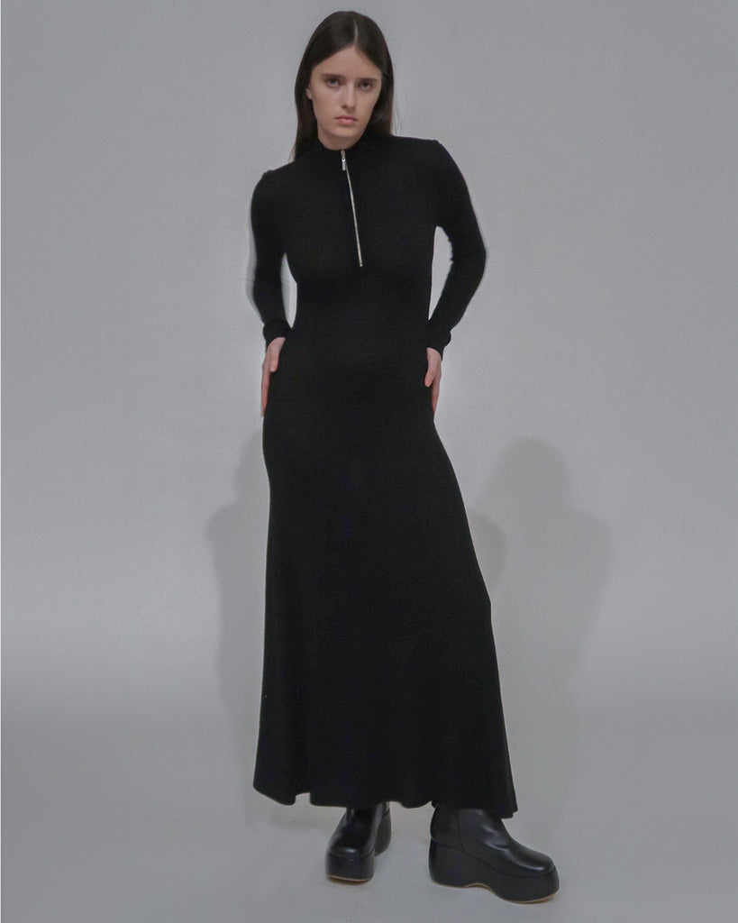 Rosetta Getty | Ribbed ZIP UP Turtleneck Dress | XS | Black Rosetta Getty | Ribbed ZIP UP Turtleneck Dress | XS | Black