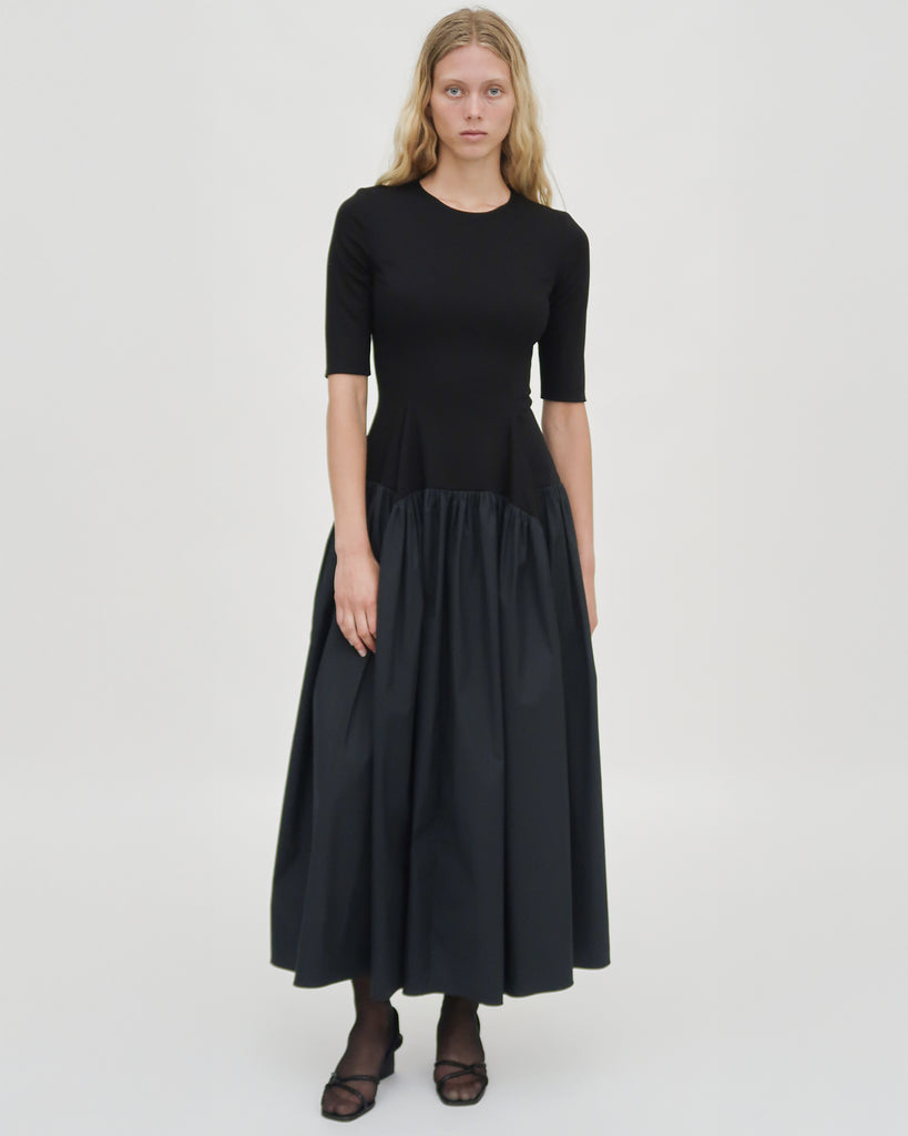 Rosetta Getty | Fitted Gathered Peplum Combo Dress | S | Black Rosetta Getty | Fitted Gathered Peplum Combo Dress | S | Black