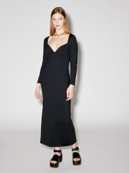 sweetheart long sleeve midi dress Rosetta Getty Women's Long Sleeve Sweetheart Neck Dress - Black