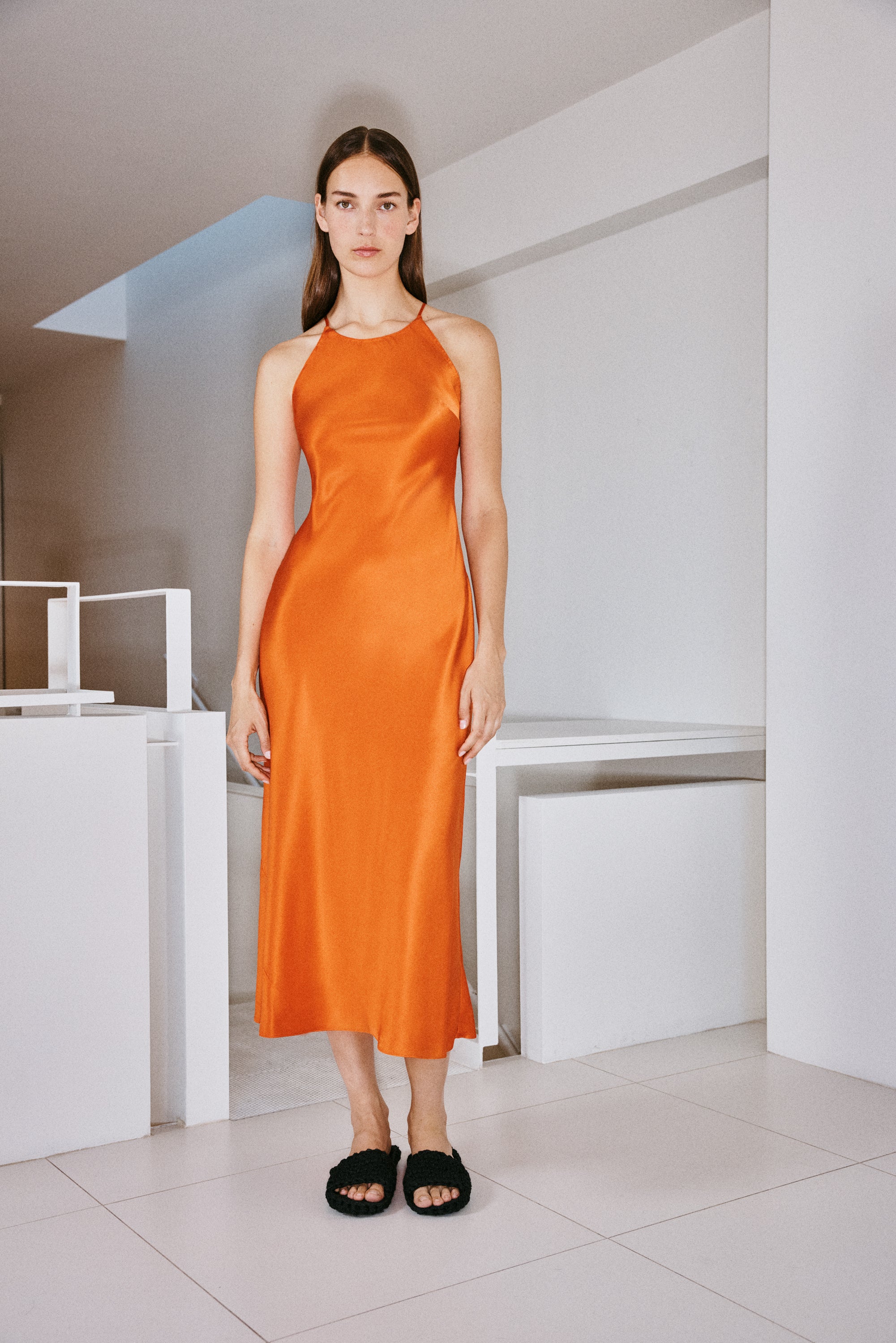 Bias Crewneck Slip Dress 8 / Papaya Bias Crewneck Slip Dress 8 / Papaya