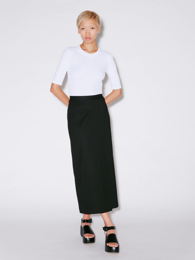 PULL-ON WRAP FRONT SKIRT - SOLID INTERLOCK