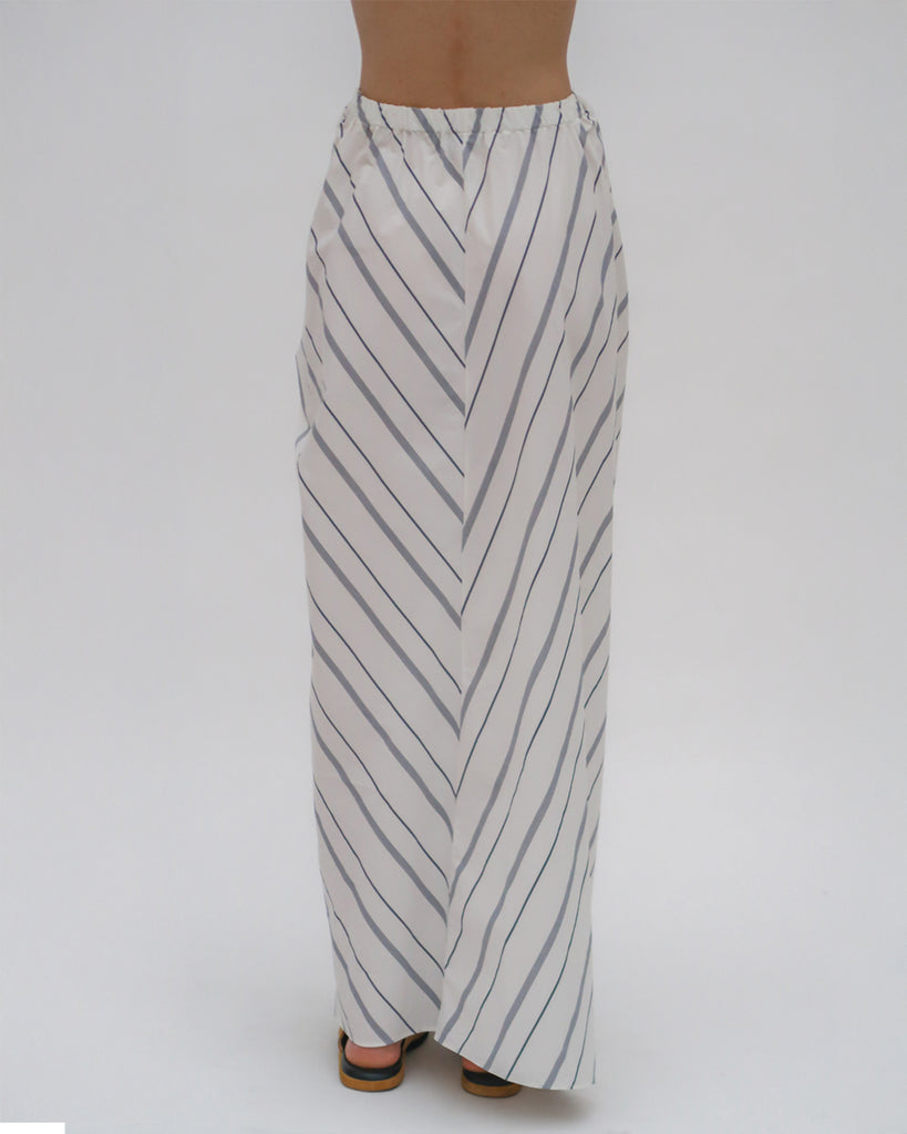 PULL ON TWIST FRONT MAXI SKIRT - WIDE STRIPE COTTO