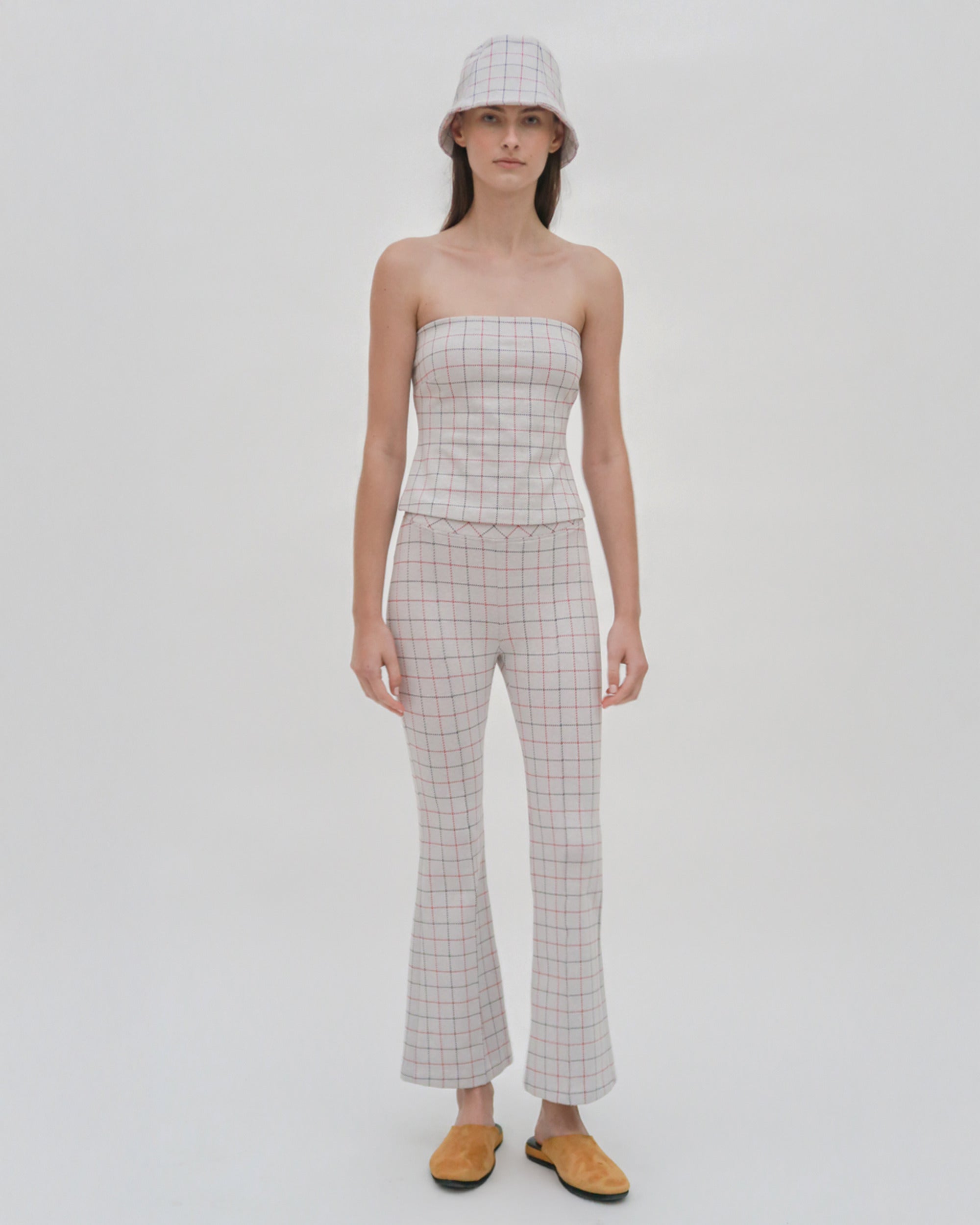 PULL ON CROPPED FLARE - STRIPED WINDOWPANE XL / NAVY / RED PULL ON CROPPED FLARE - STRIPED WINDOWPANE XL / NAVY / RED