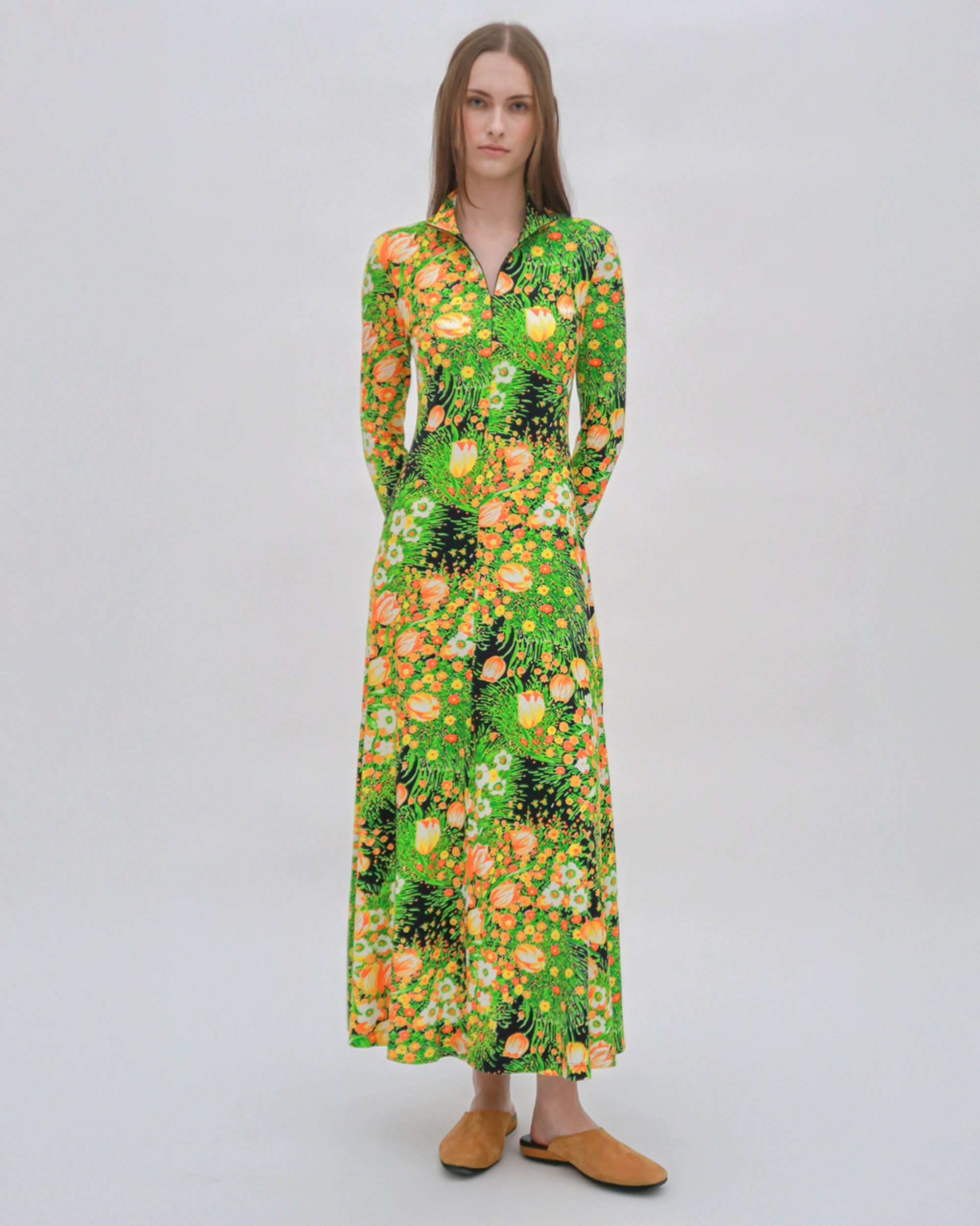 ZIP UP TURTLENECK DRESS - GARDEN FLORALS – Rosetta Getty