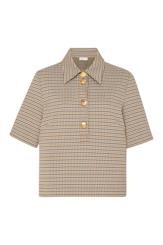 BOXY POLO T-SHIRT - HOUNDSTOOTH PLAID