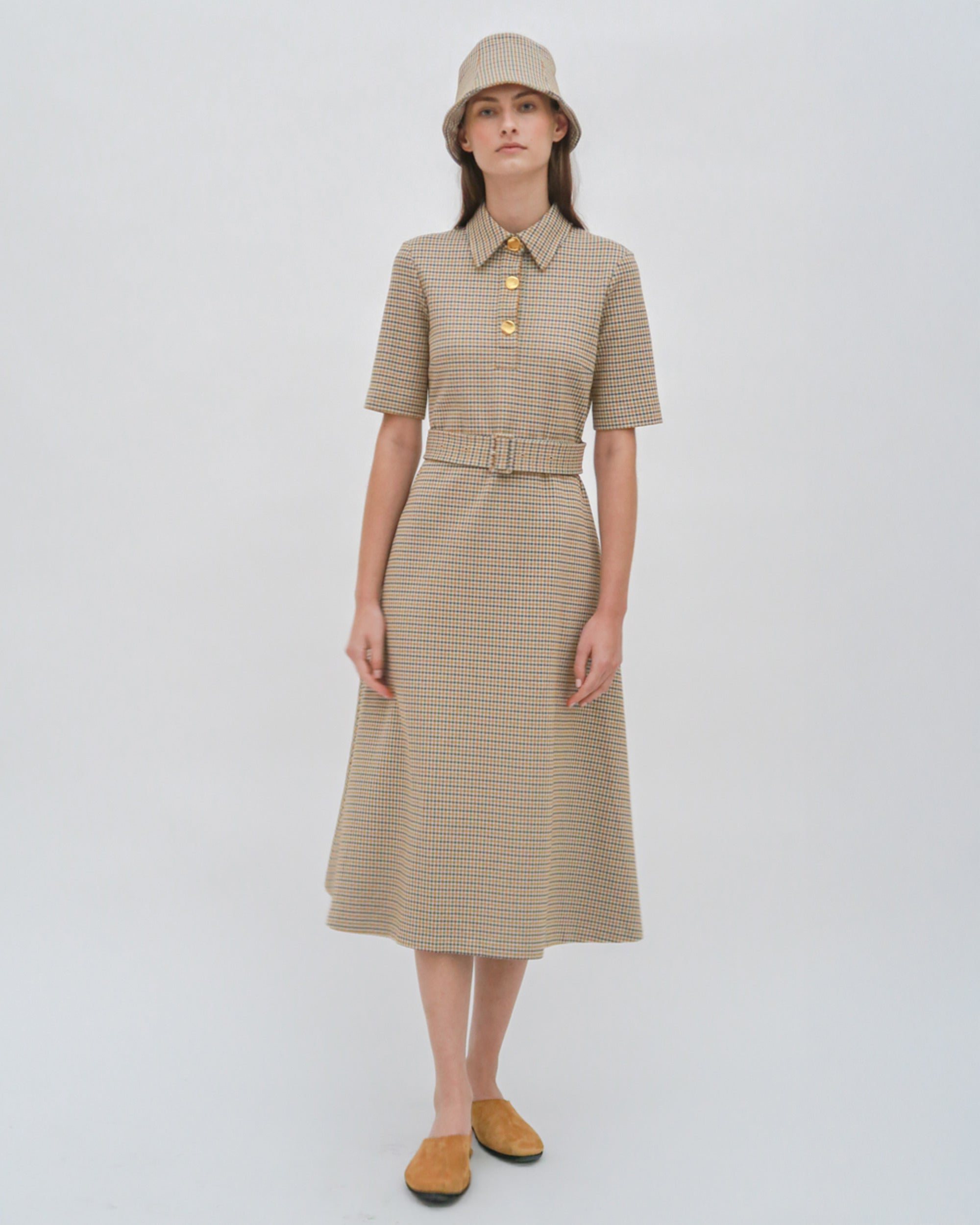 ミストレアス Belt Set Houndstooth shirt Dress MISTREASS Belt Set Houndstooth shirt Dress ロングワンピース