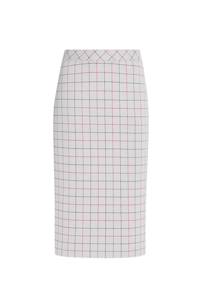 PULL ON PENCIL SKIRT - STRIPED WINDOWPANE