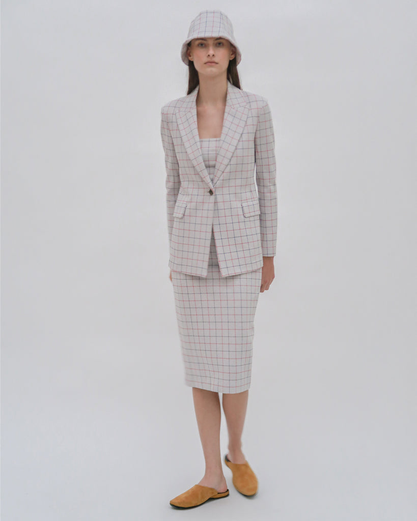 PULL ON PENCIL SKIRT - STRIPED WINDOWPANE