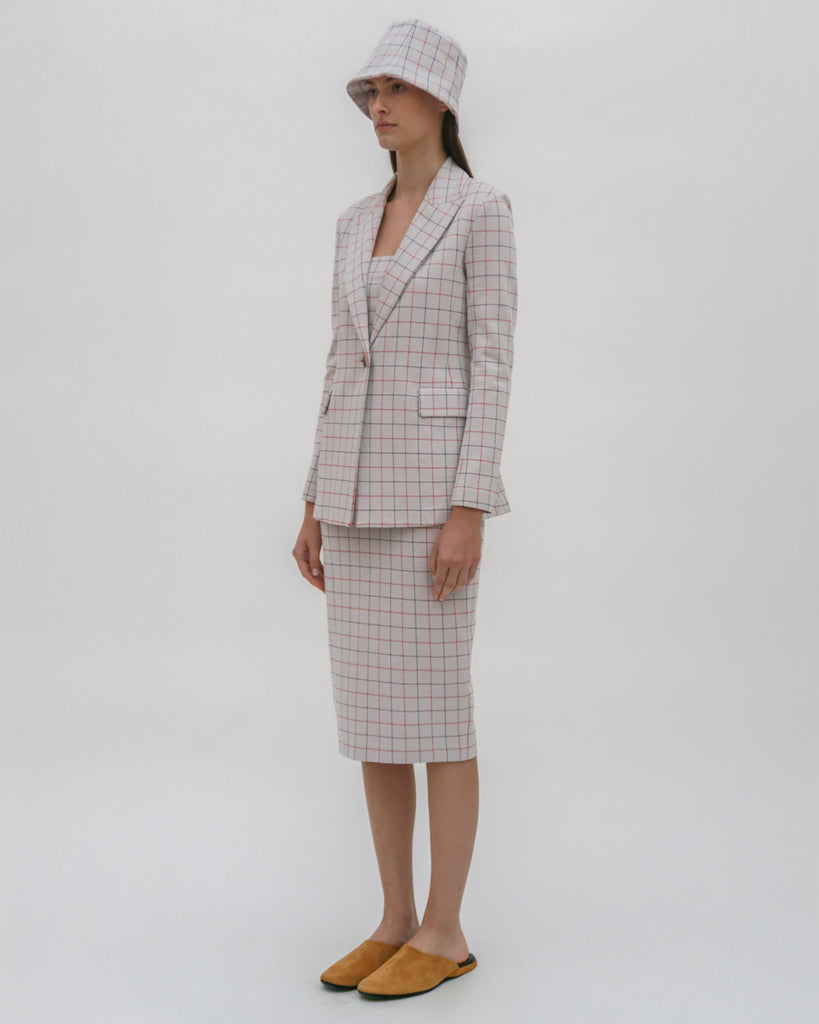 PEAK LAPEL JACKET - STRIPED WINDOWPANE JACQUARD