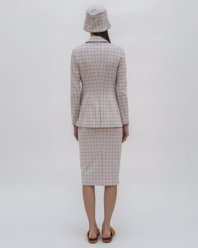 PULL ON PENCIL SKIRT - STRIPED WINDOWPANE