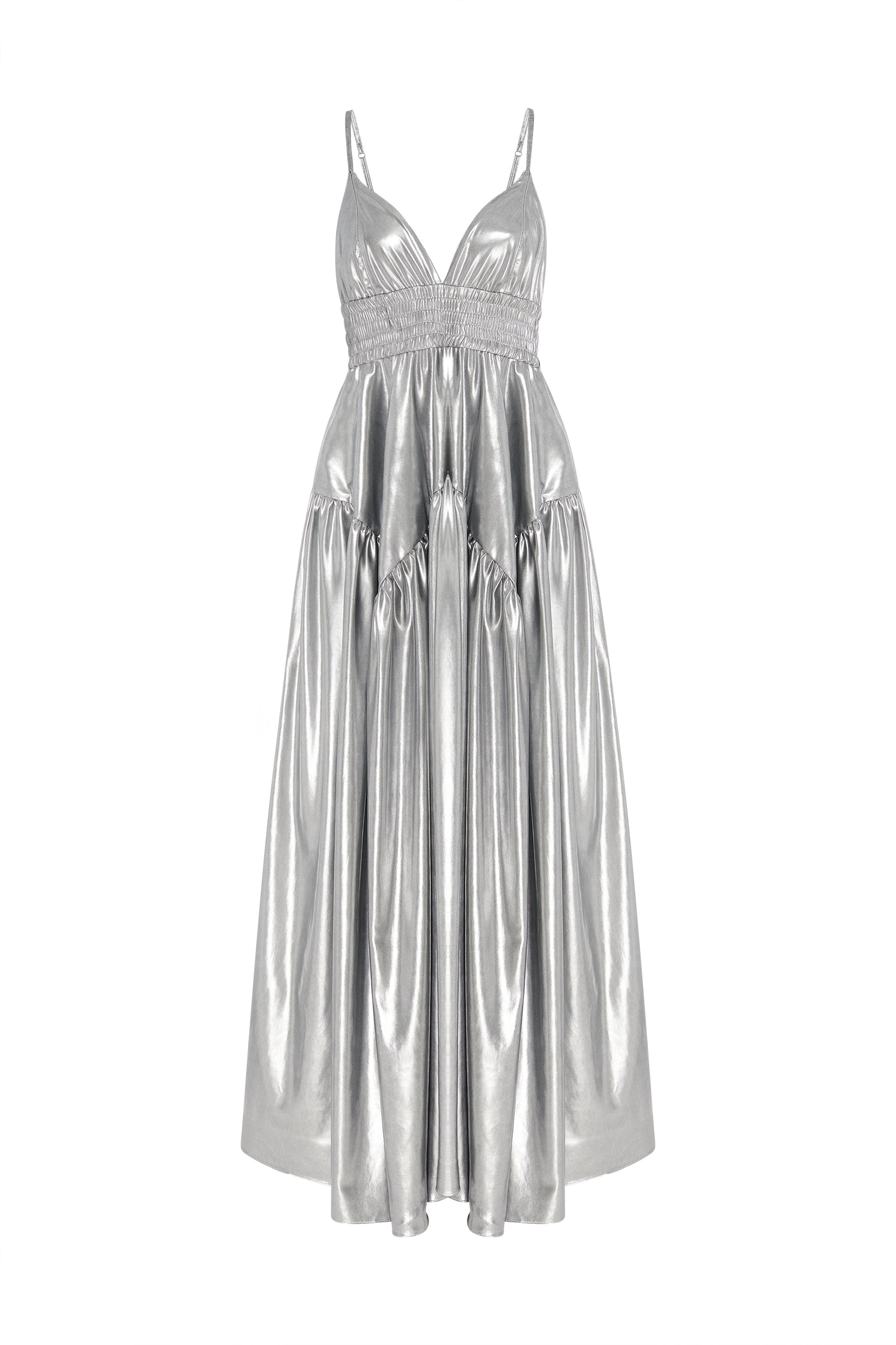 GATHERED PEPLUM CAMISOLE DRESS XL / SILVER GATHERED PEPLUM CAMISOLE DRESS XL / SILVER