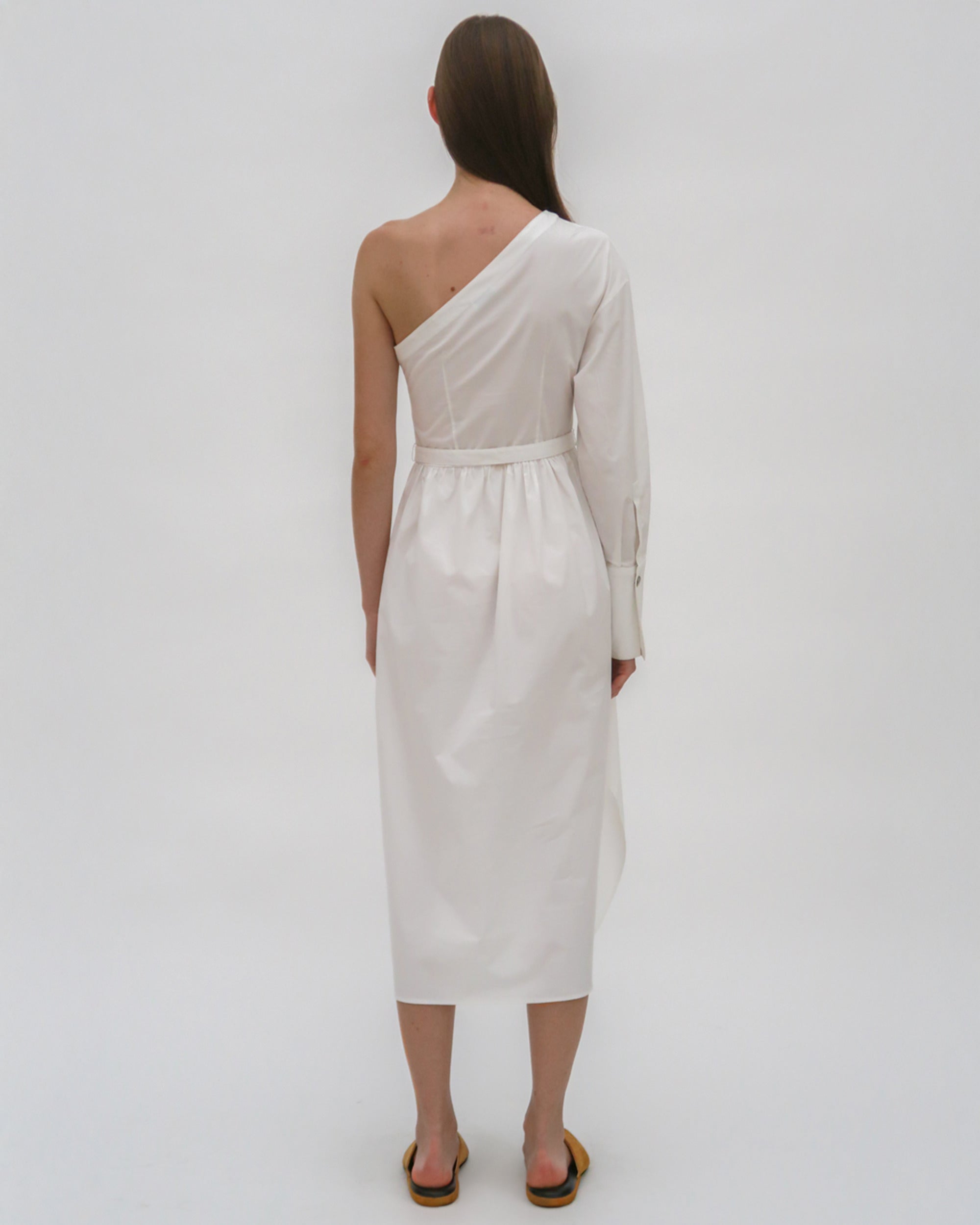 off one shoulder shirt dress Off The Shoulder Drape Asymmetric Mini Dress In White Slinky | EGO US