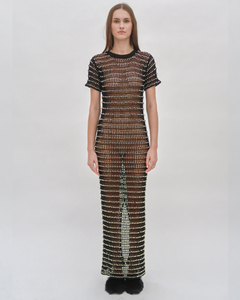 BEADED CROCHET SHORT SLEEVE DRESS – Rosetta Getty