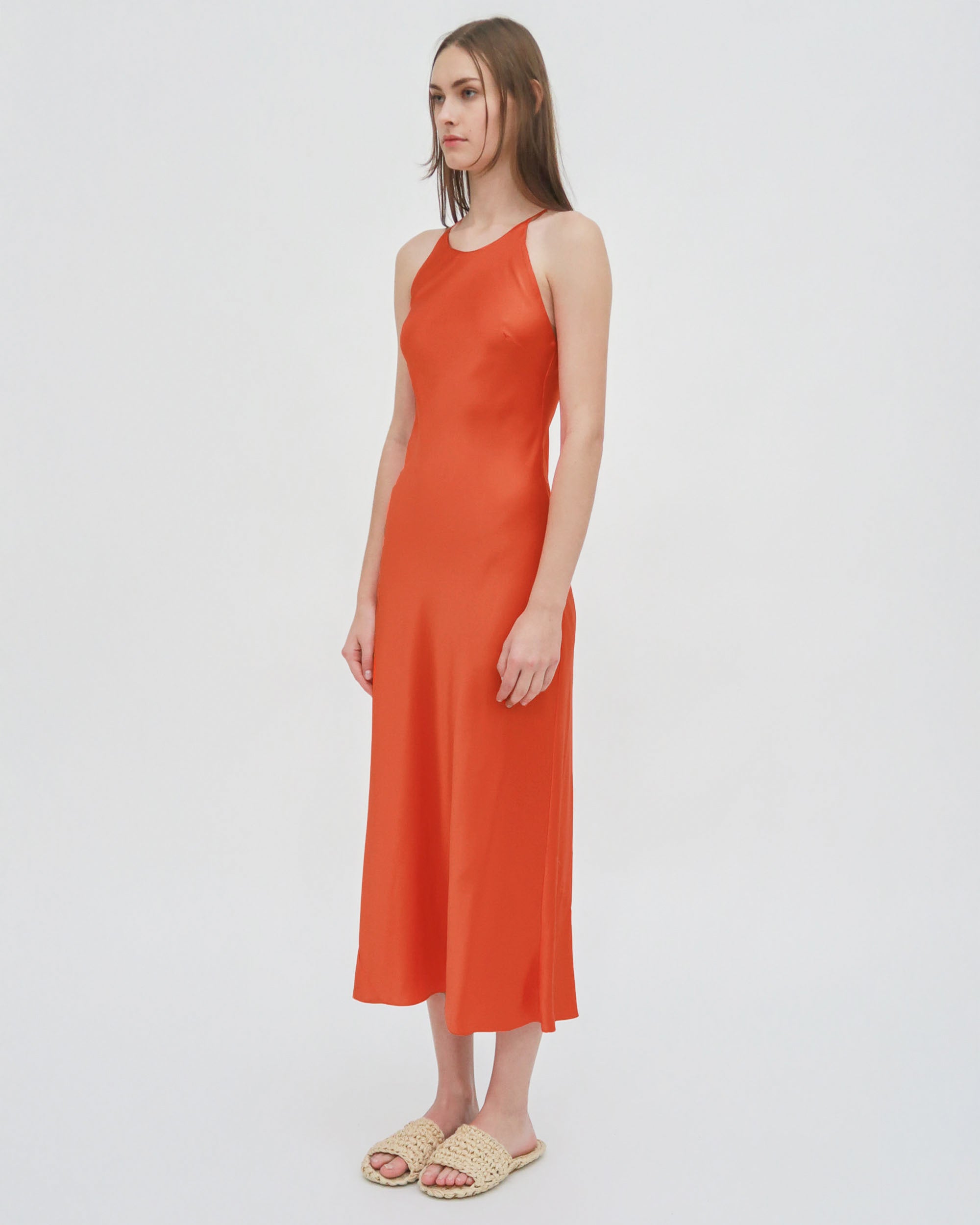 rosetta getty orange dress Twist Back Shift Dress