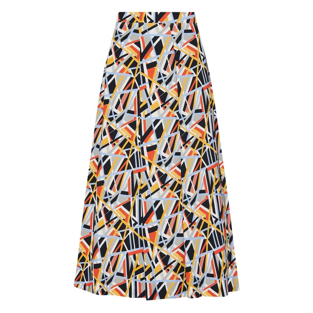 PULL-ON PLEATED MAXI SKIRT - ABSTRACT PAINT LINES