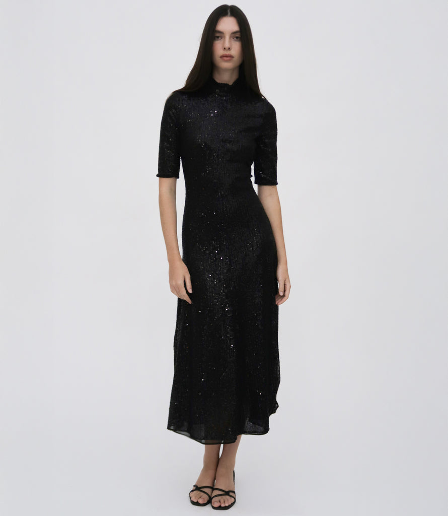 ZIP UP MIDI TURTLENECK DRESS