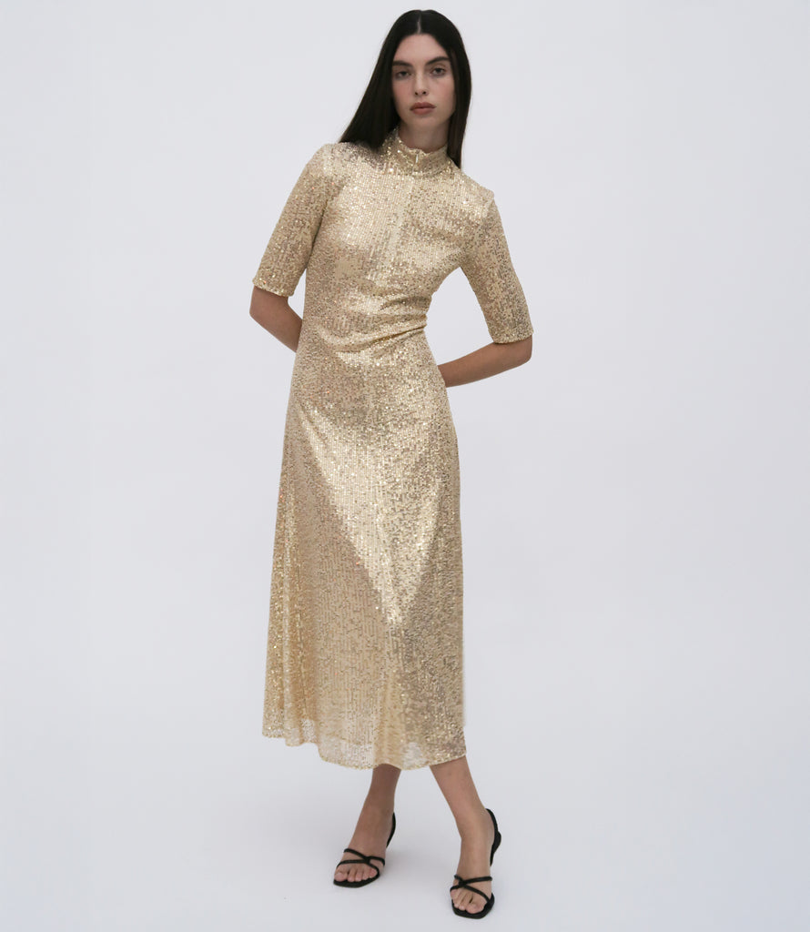 ZIP UP MIDI TURTLENECK DRESS