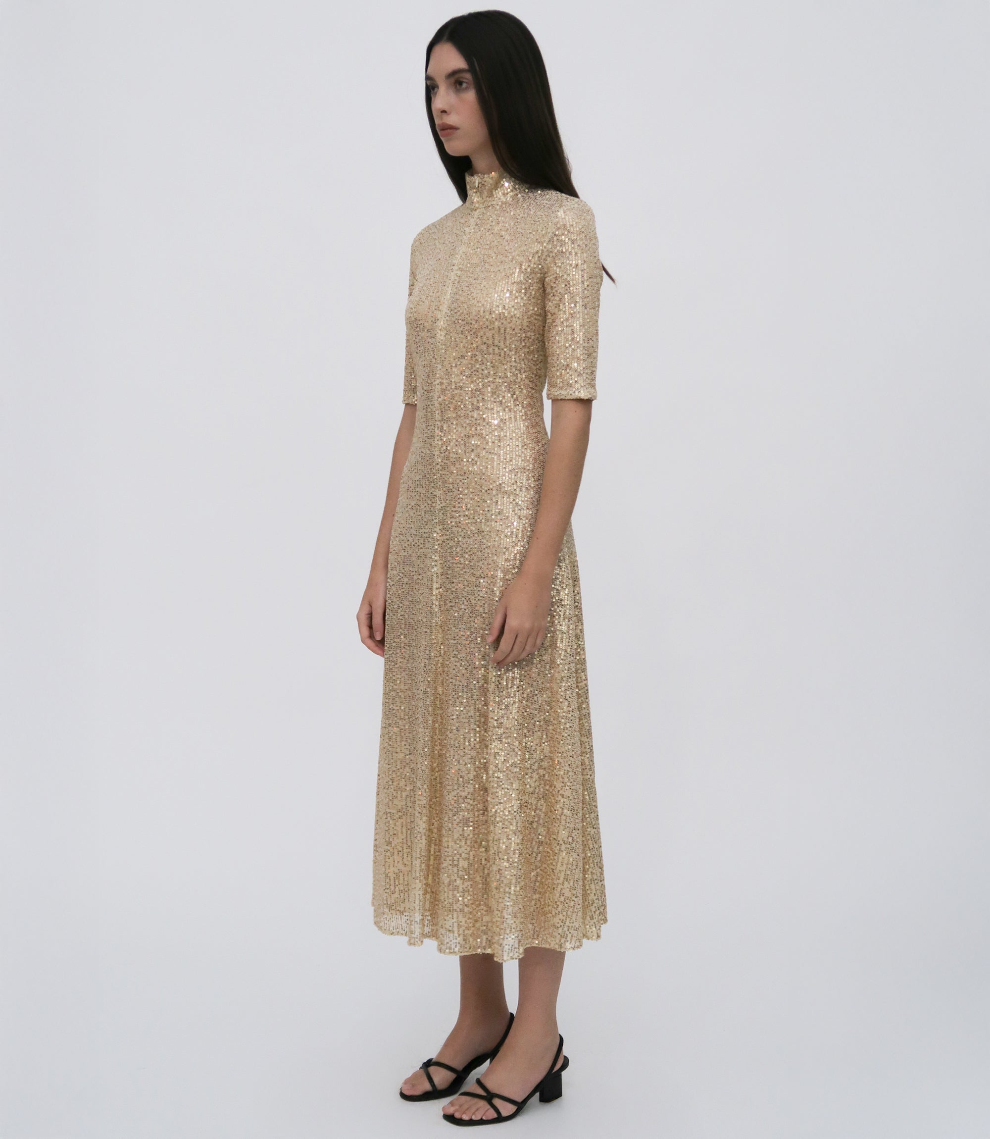 Rosetta Getty Zip-Up Sequined Midi DRESS - WHEAT Rosetta Getty Zip-Up Sequined Midi DRESS - WHEAT