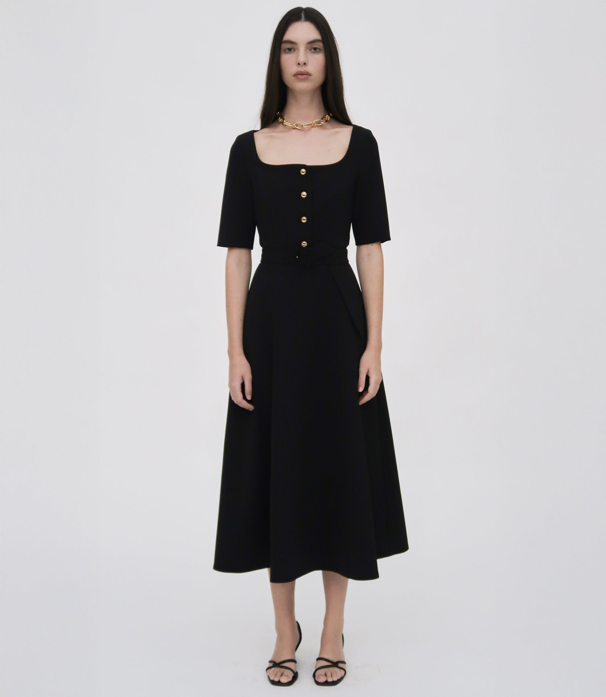 FITTED BUTTON FRONT DRESS 4 / Black