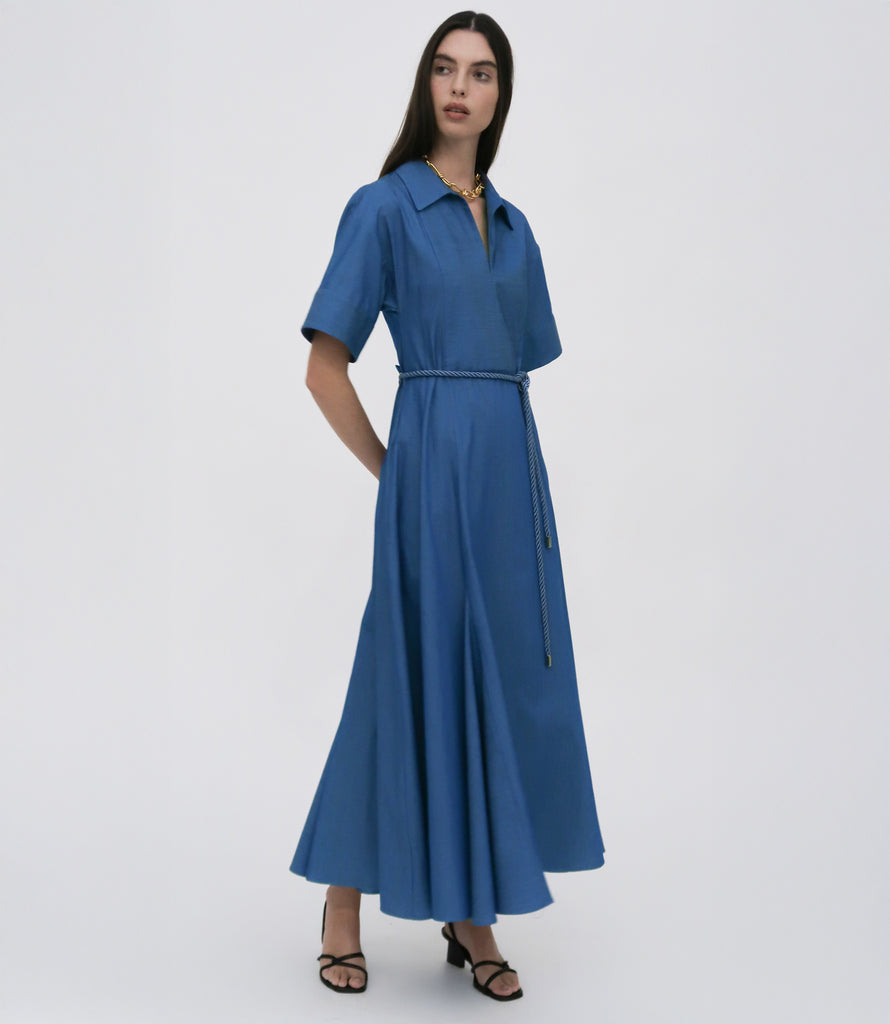 SLIT FRONT CAFTAN SHIRTDRESS - FLUID CHAMBRAY