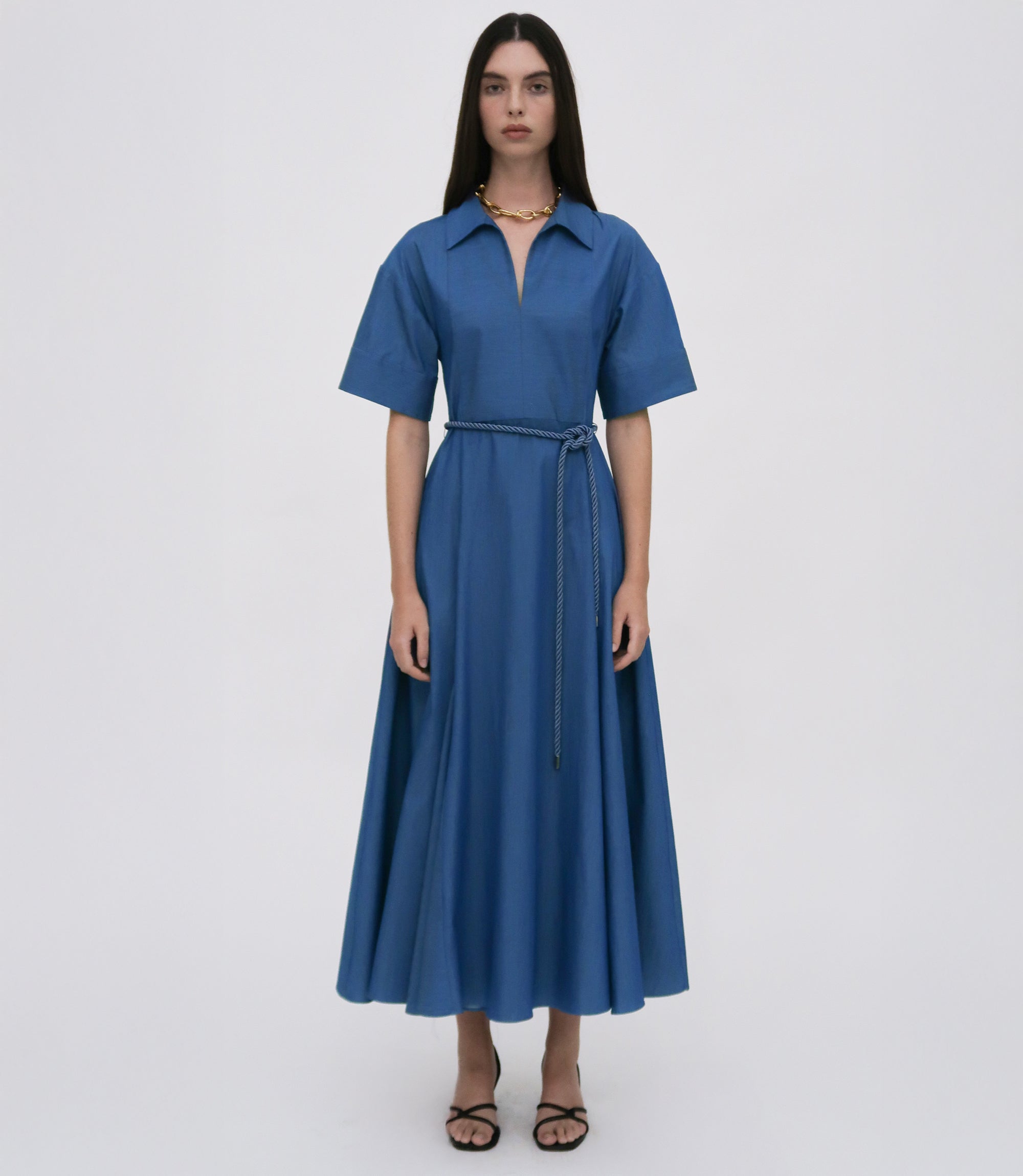 Rosetta Getty Slit Front Caftan Shirt Dress - Blue