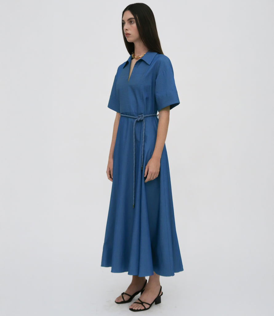 SLIT FRONT CAFTAN SHIRTDRESS - FLUID CHAMBRAY