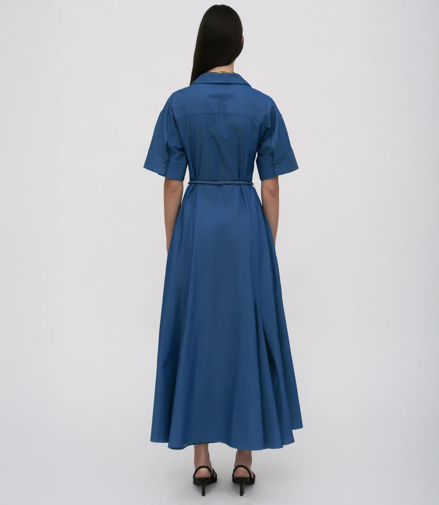SLIT FRONT CAFTAN SHIRTDRESS - FLUID CHAMBRAY