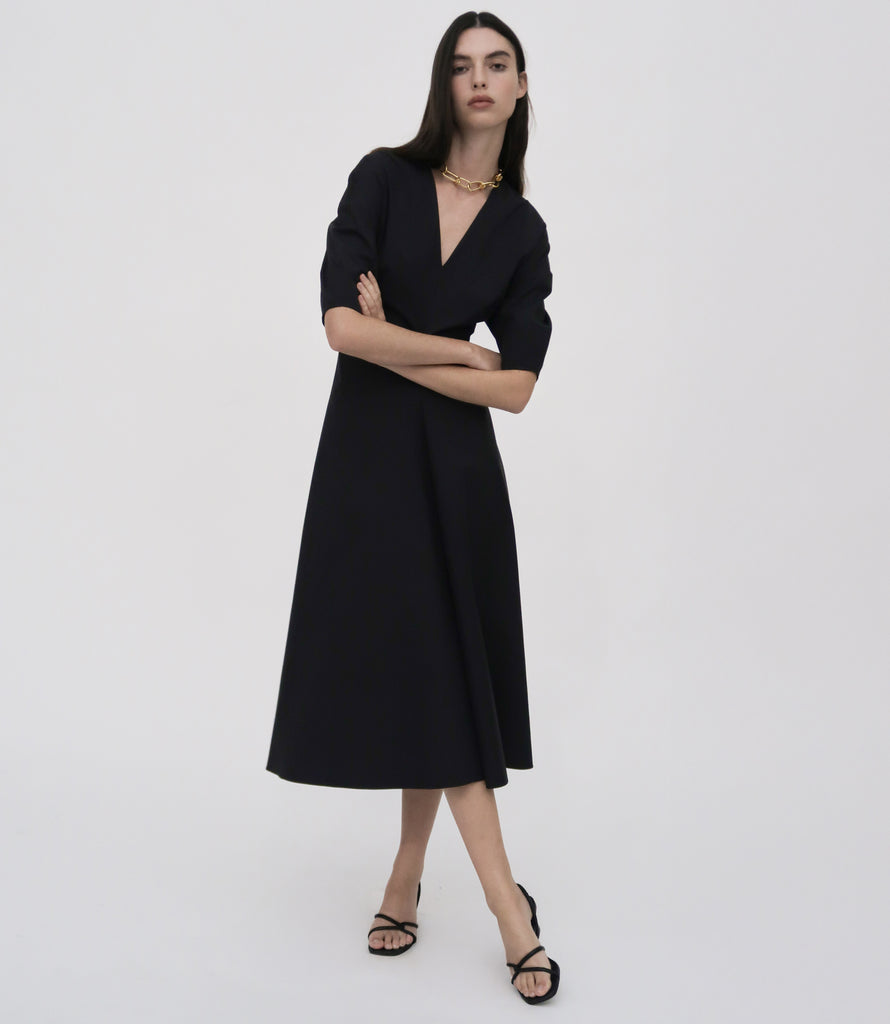 TORQUED SHORT SLEEVE DRESS
