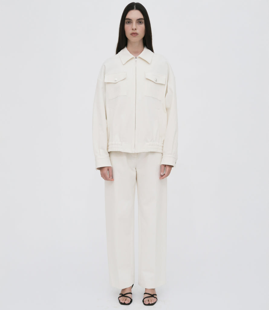 ZIP FRONT SHIRT JACKET - COTTON LINEN PIQUE