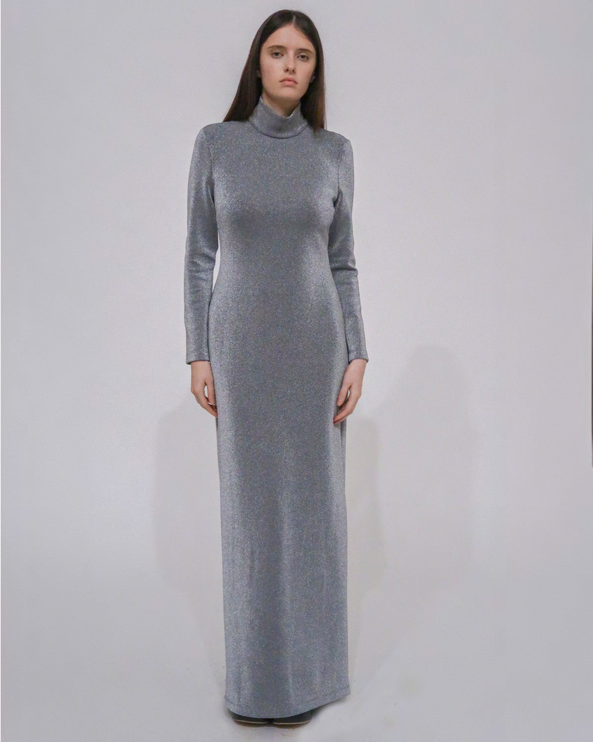 FITTED TURTLENECK MAXI DRESS - LUREX – Rosetta Getty