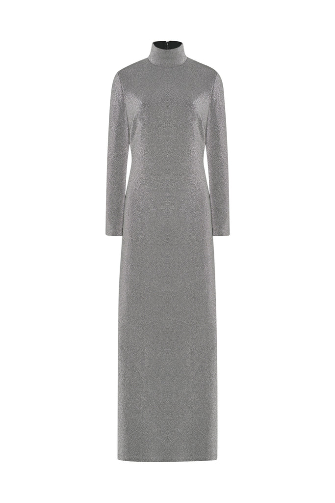 FITTED TURTLENECK MAXI DRESS - LUREX