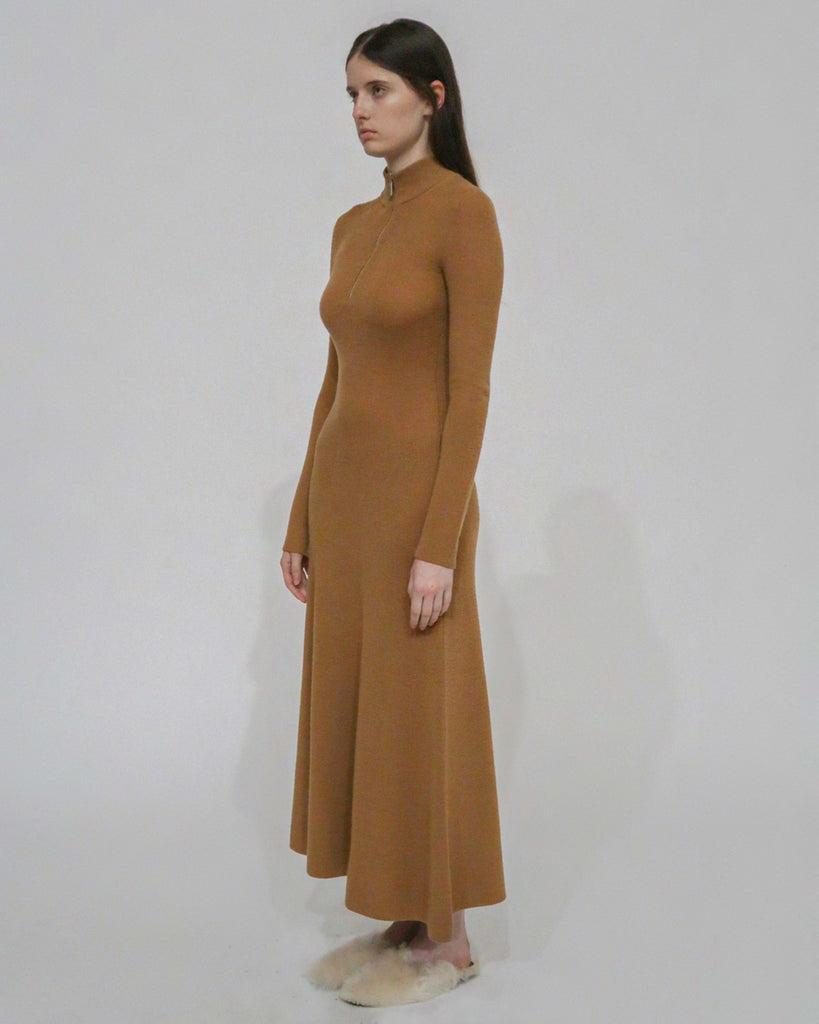 RIBBED ZIP UP TURTLENECK DRESS