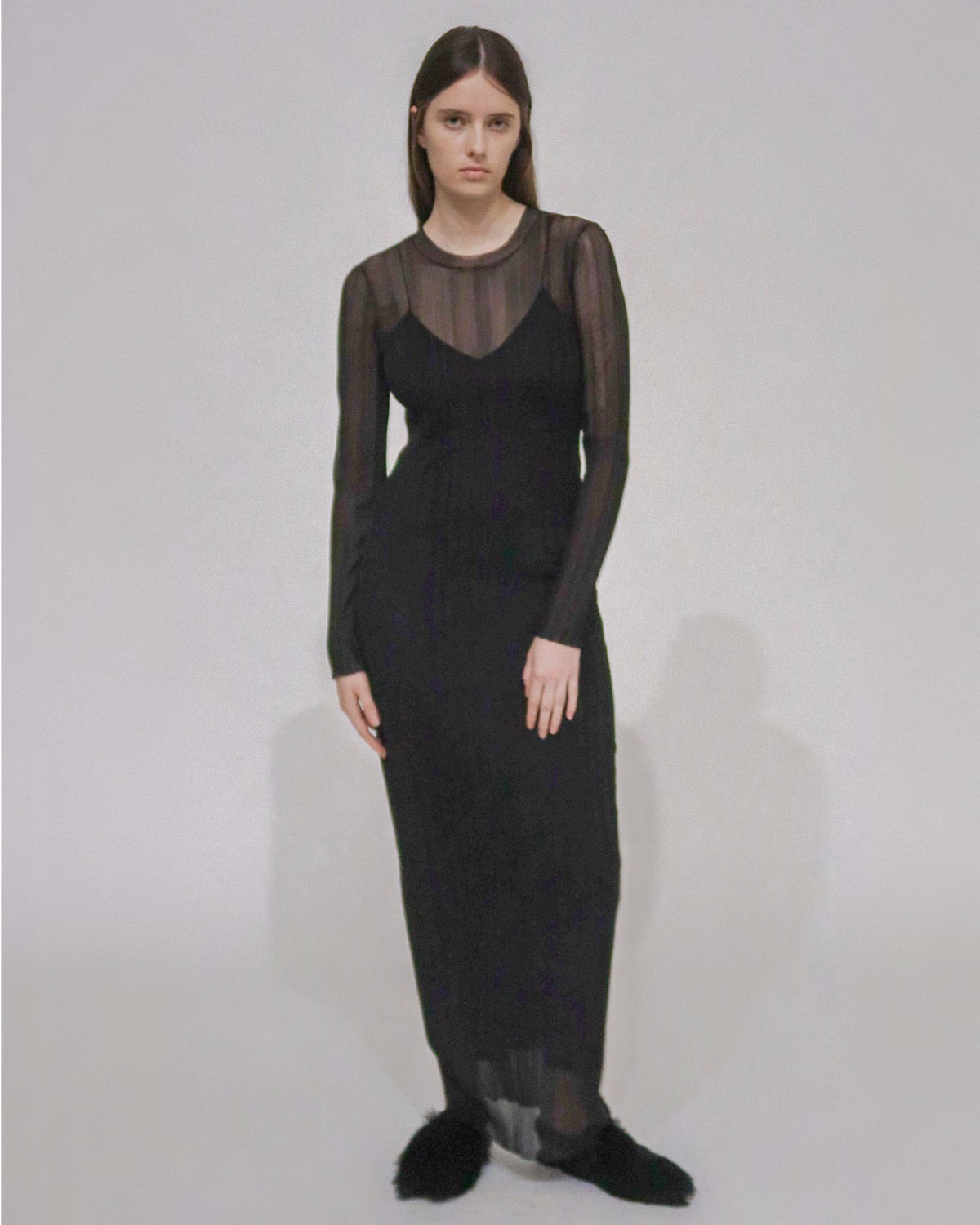 SHEER PLISSE LONG SLEEVE DRESS Rosetta Getty SHEER PLISSE LONG SLEEVE DRESS Rosetta Getty