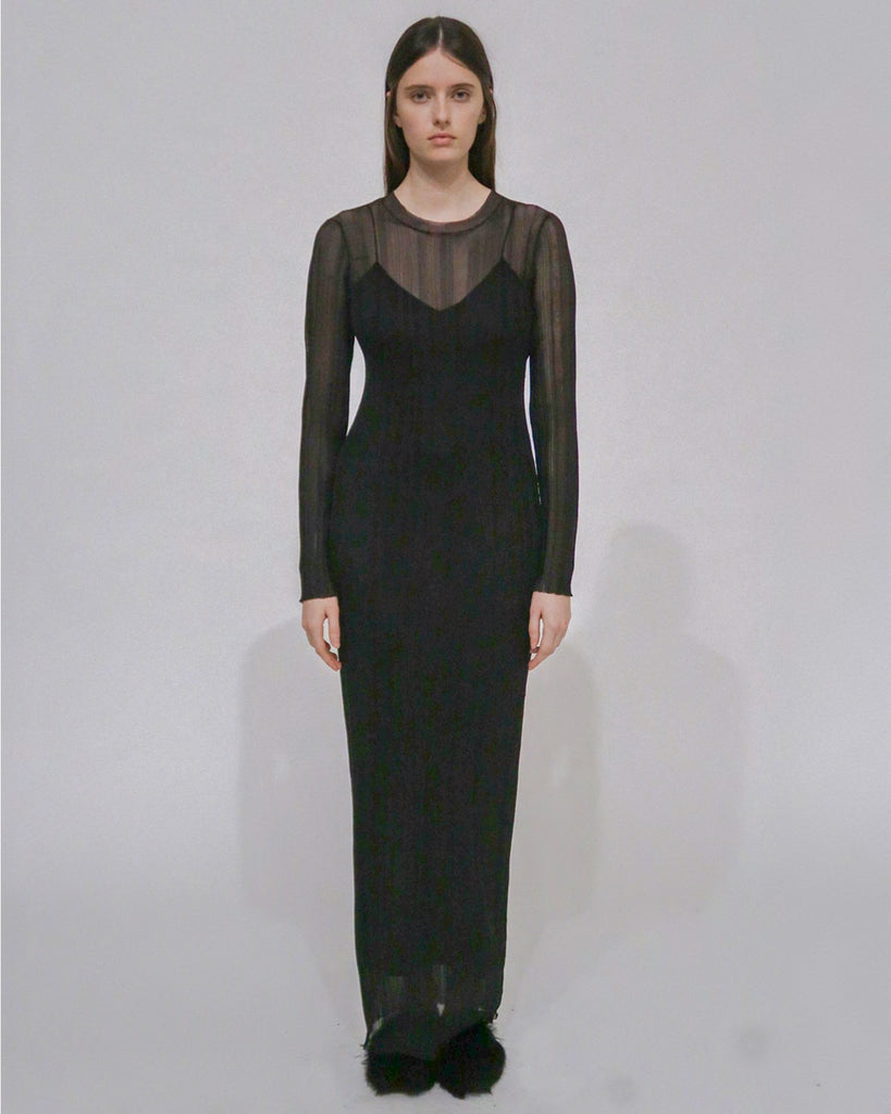 Sheer Plisse Long Sleeve Dress XXL / Black Sheer Plisse Long Sleeve Dress XXL / Black