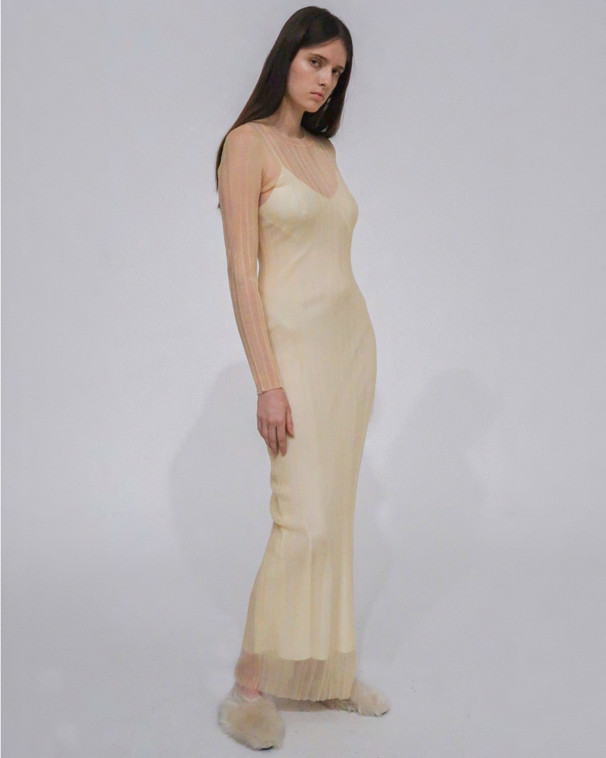 SHEER PLISSE LONG SLEEVE DRESS Rosetta Getty SHEER PLISSE LONG SLEEVE DRESS Rosetta Getty