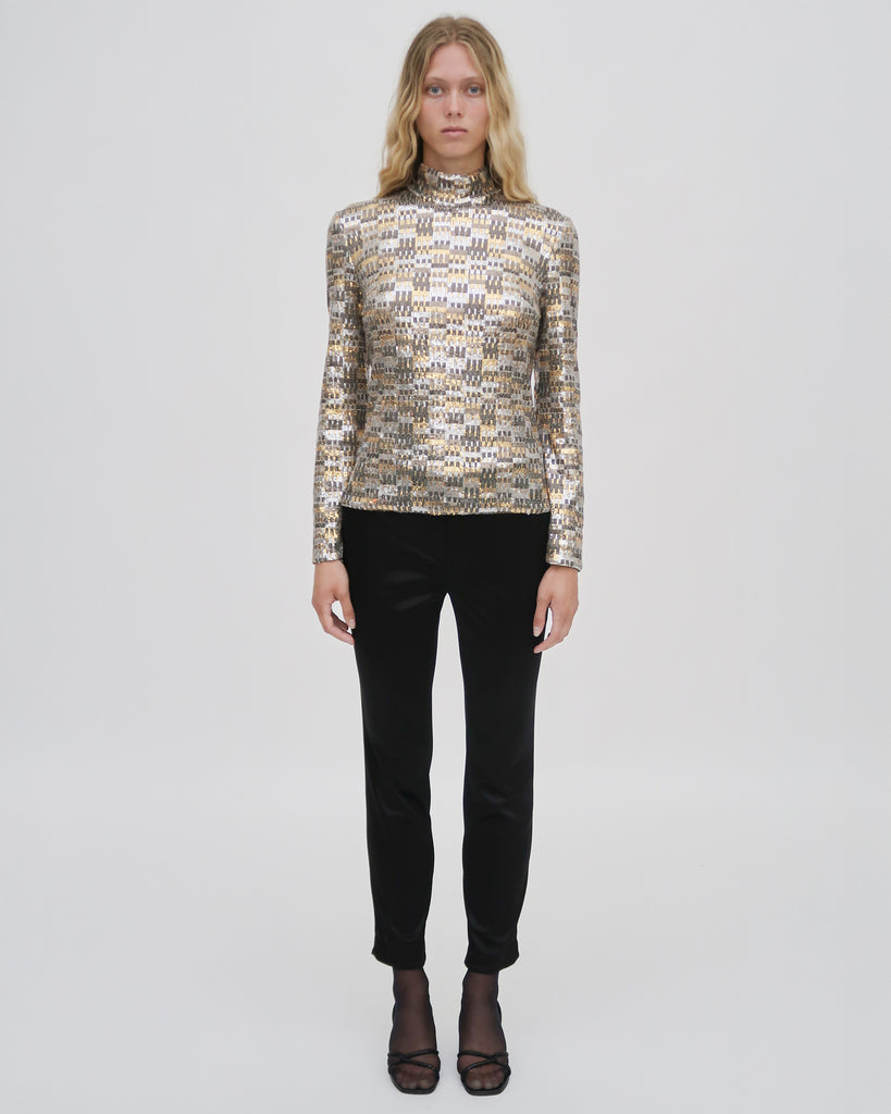 FITTED TURTLENECK TOP - BAUHAUS MESH SEQUINS