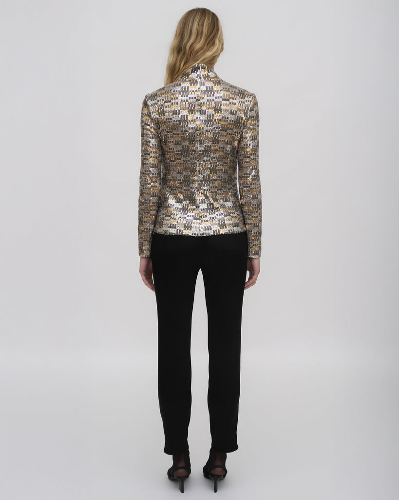 FITTED TURTLENECK TOP - BAUHAUS MESH SEQUINS