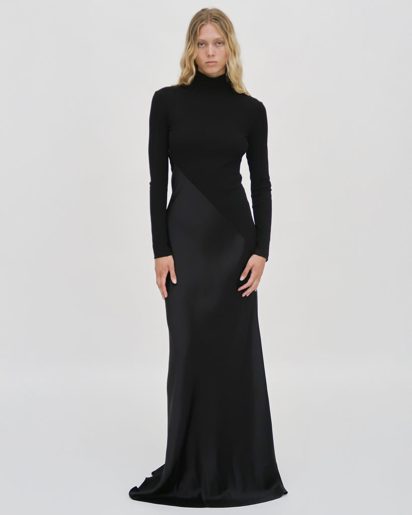 BIAS TURTLENECK COMBO MAXI DRESS