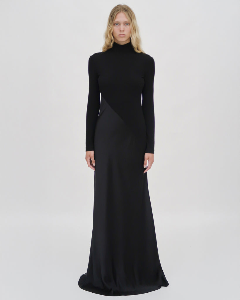 BIAS TURTLENECK COMBO MAXI DRESS
