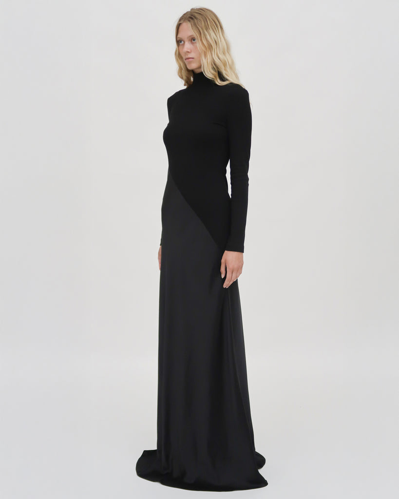 BIAS TURTLENECK COMBO MAXI DRESS