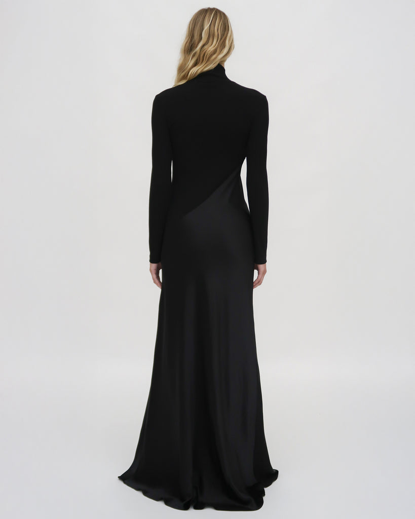 BIAS TURTLENECK COMBO MAXI DRESS