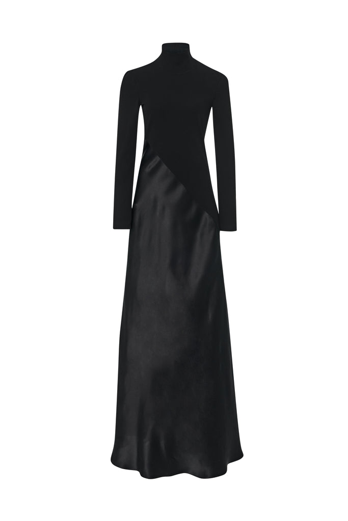BIAS TURTLENECK COMBO MAXI DRESS