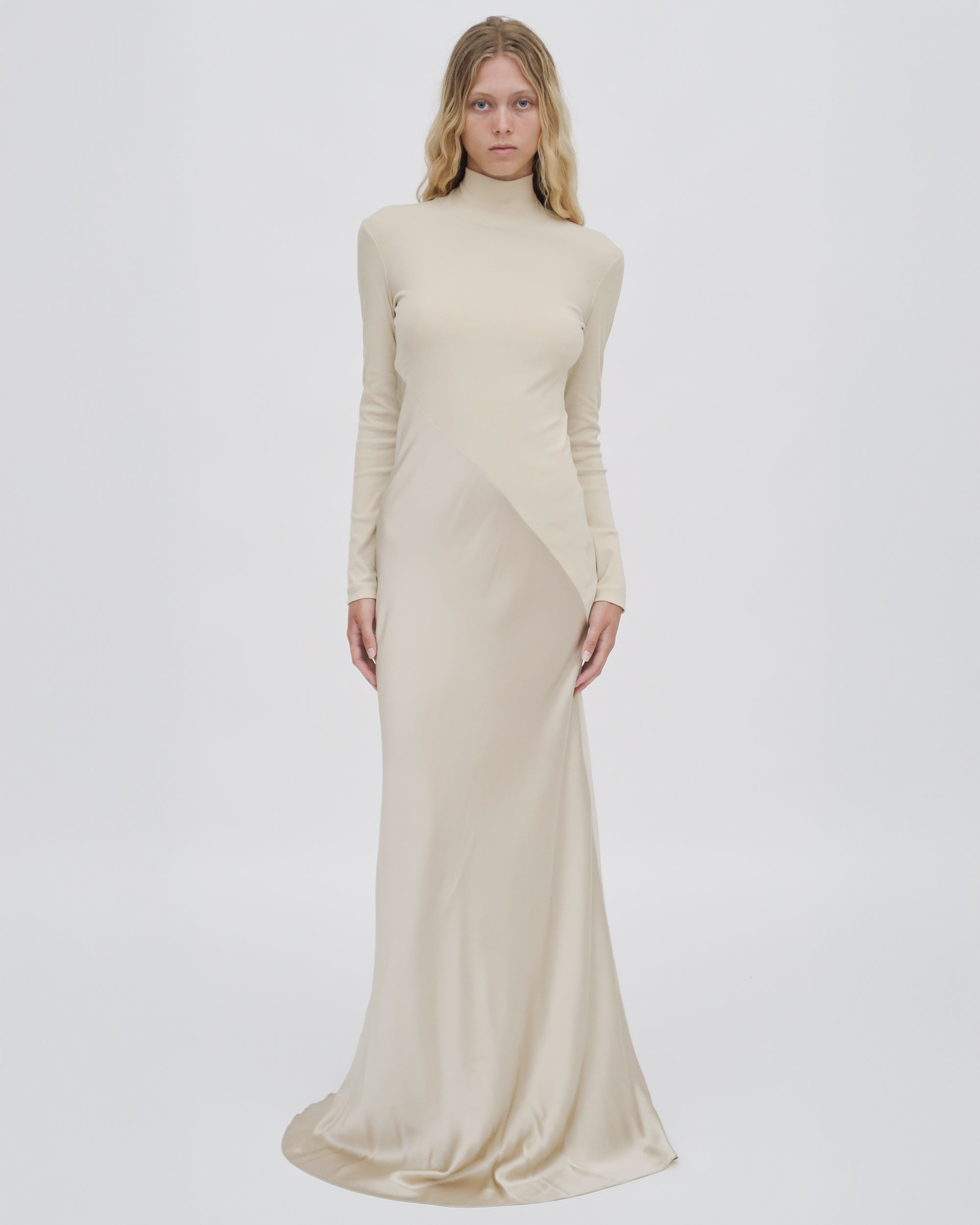 BIAS TURTLENECK COMBO MAXI DRESS