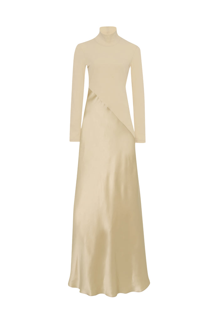 BIAS TURTLENECK COMBO MAXI DRESS