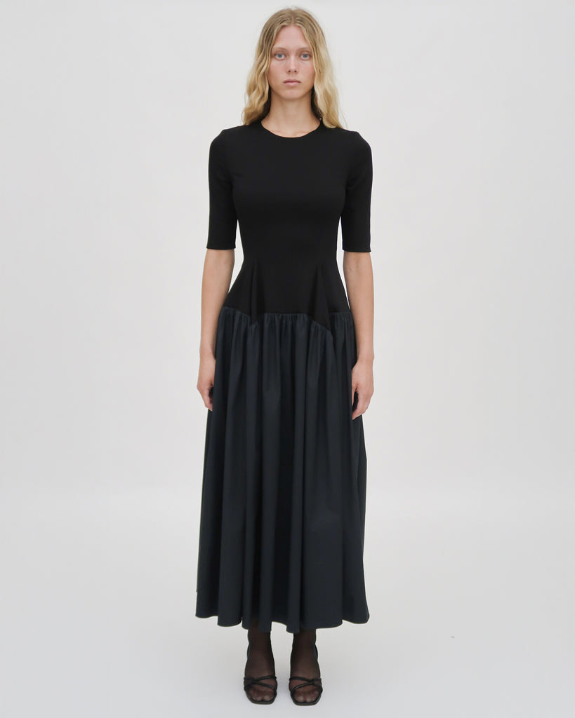 FITTED GATHERED PEPLUM COMBO DRESS