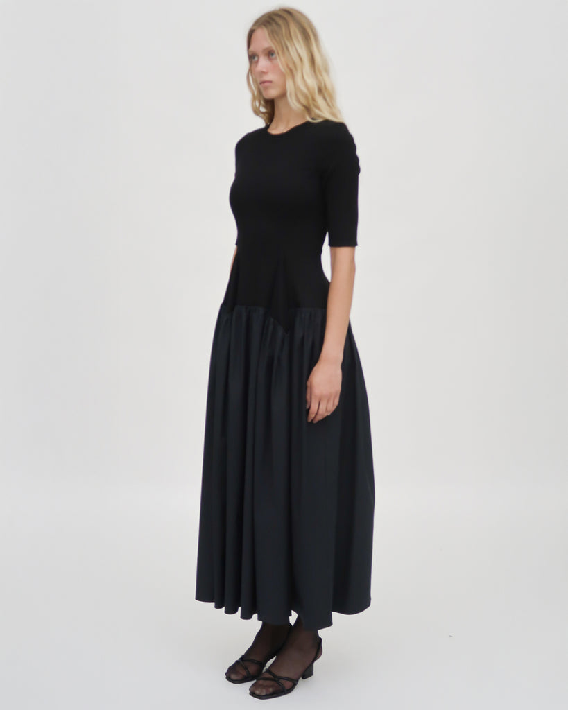FITTED GATHERED PEPLUM COMBO DRESS