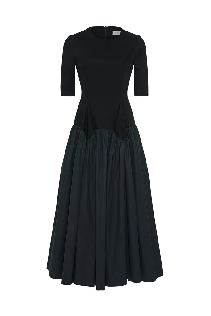 FITTED GATHERED PEPLUM COMBO DRESS