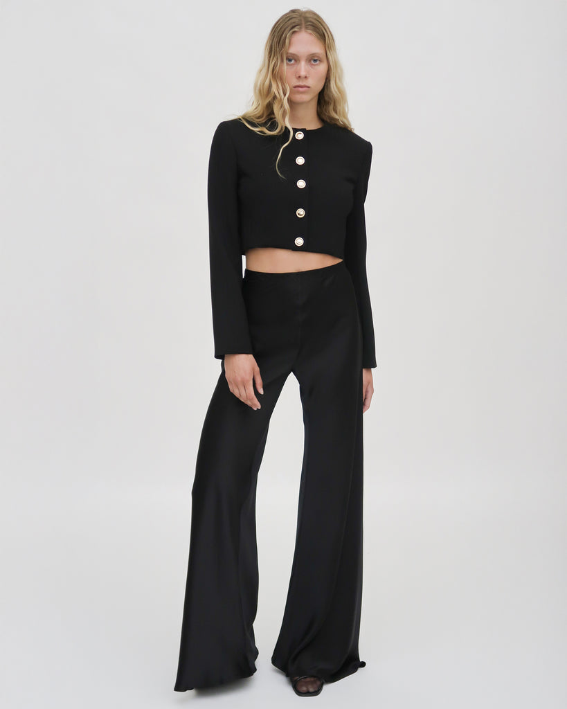 CROPPED BUTTON FRONT JACKET - WOOL SCUBA SUITING