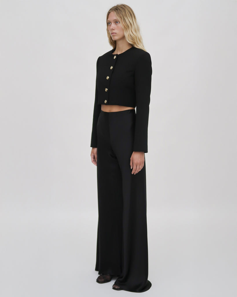 CROPPED BUTTON FRONT JACKET - WOOL SCUBA SUITING