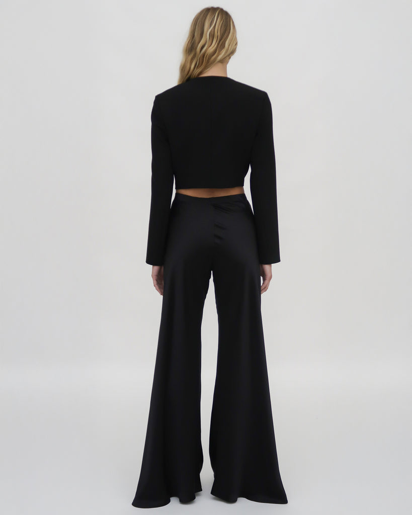 CROPPED BUTTON FRONT JACKET - WOOL SCUBA SUITING